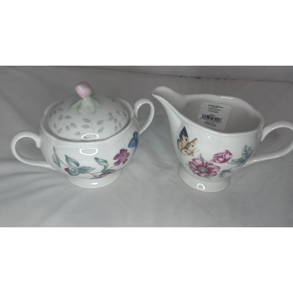 Lenox  BUTTERFLY MEADOW Creamer & Sugar Bowl with Lid Set Bone China NEW NIB